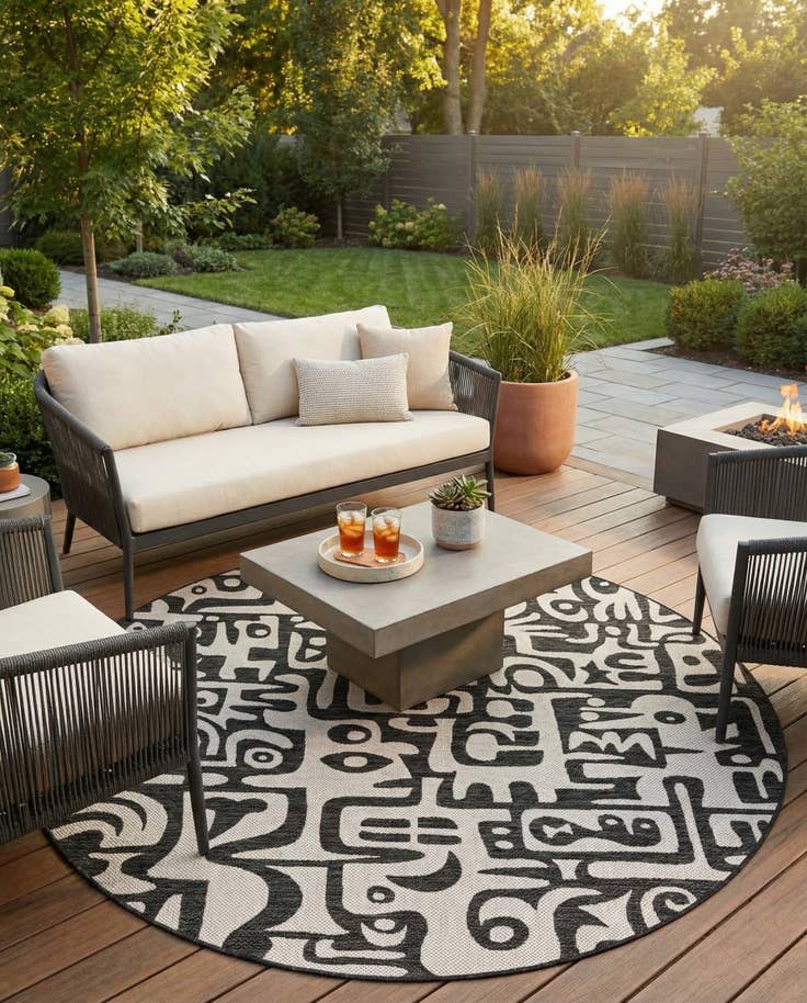 Detail image of 7' 10 x 7' 10 Easy-Clean Modern Indoor / Outdoor Round Rug