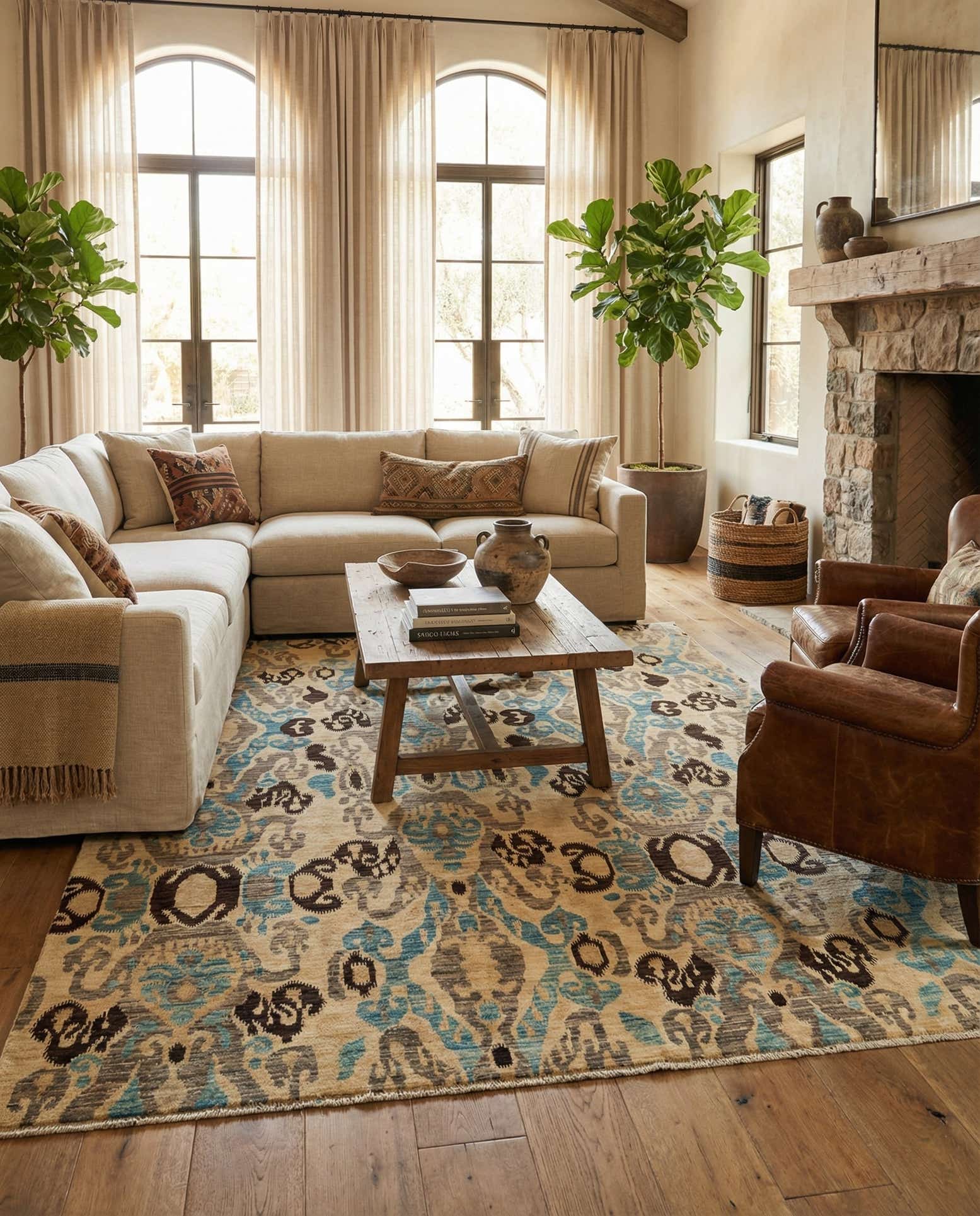 6' 8 x 9' 3 Hand Knotted Ikat Oriental Rug