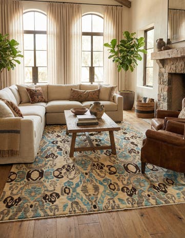 6' 8 x 9' 3 Hand Knotted Ikat Oriental Rug