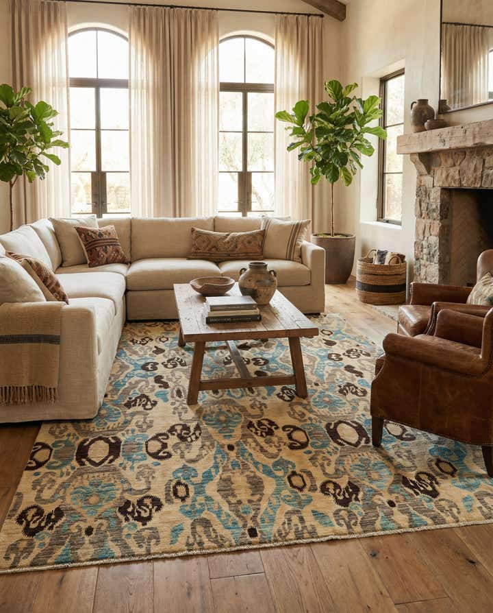 6' 8 x 9' 3 Hand Knotted Ikat Oriental Rug