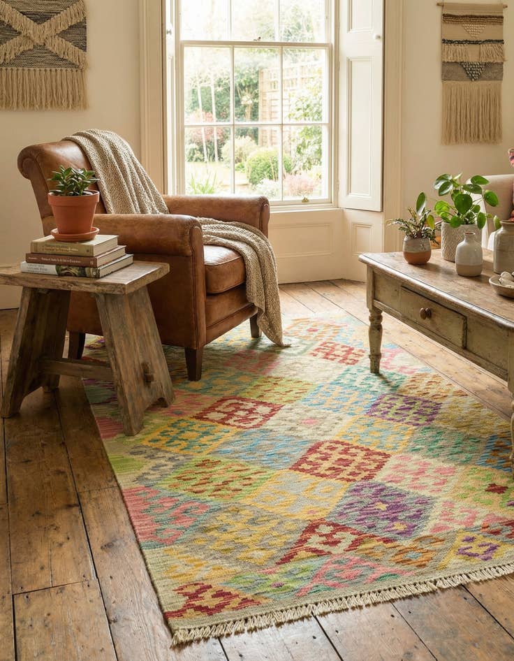 Detail image of 3' 6 x 5' 1  Hand Woven Kilim Maymana Wool Rug