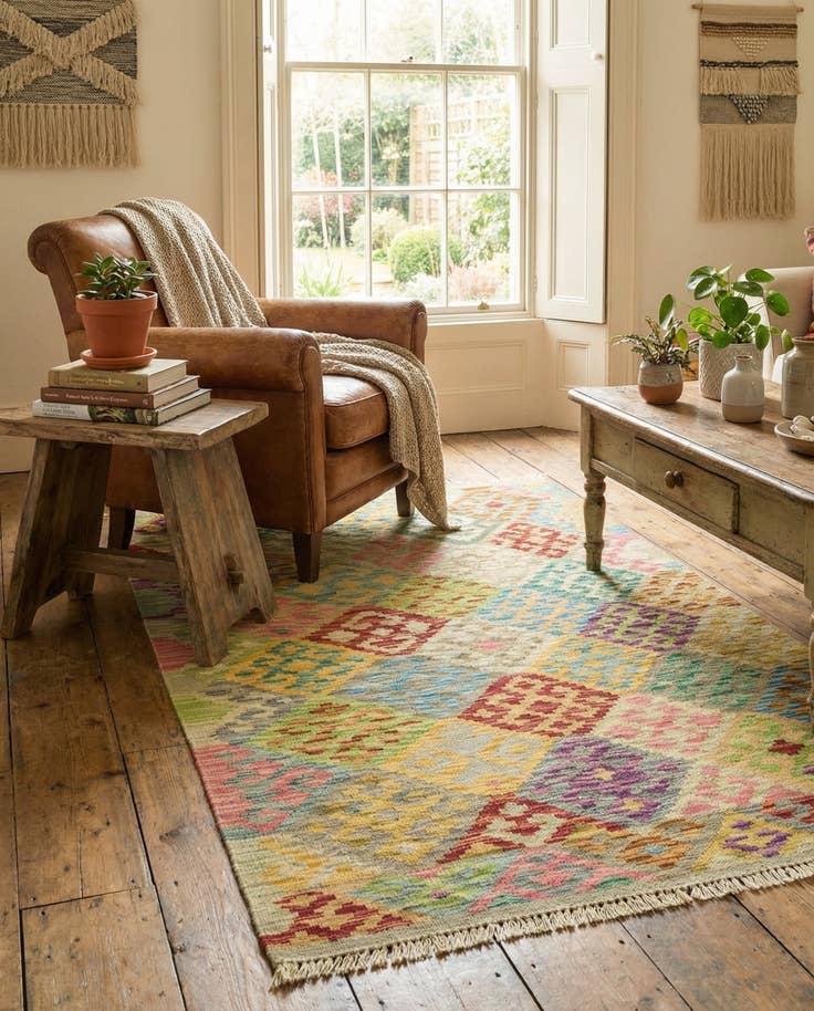 Detail image of 3' 6 x 5' 1 Hand Woven Kilim Maymana Wool Rug