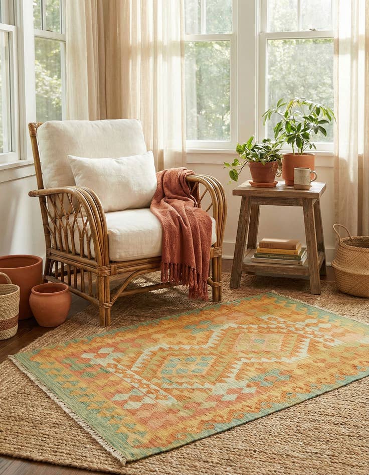 Detail image of 2' 9 x 4' 2  Hand Woven Kilim Waziri Wool Rug