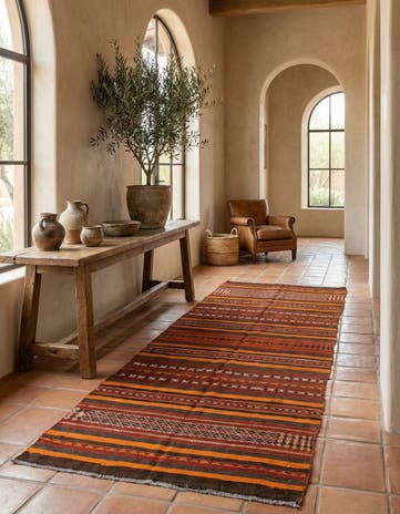 3' 8 x 10' 10 Hand Woven Kilim Fars Wool Runner Rug