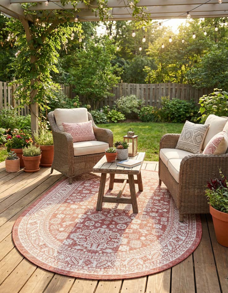 Detail image of 5' 3 x 8'  Washable Aztec Indoor / Outdoor Oval Rug