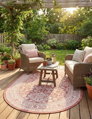 5' 3 x 8' Easy-Clean Aztec Indoor / Outdoor Oval Rug