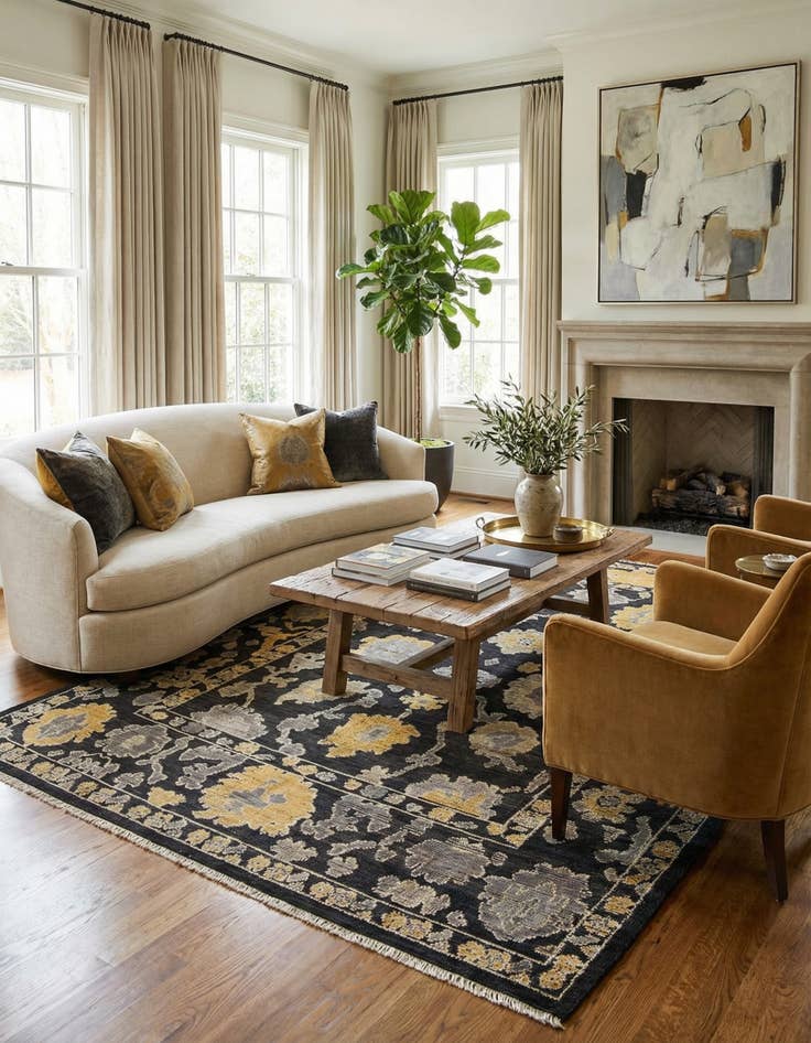 Detail image of  8' 2 x 11'  Hand Knotted Oushak Wool Rug