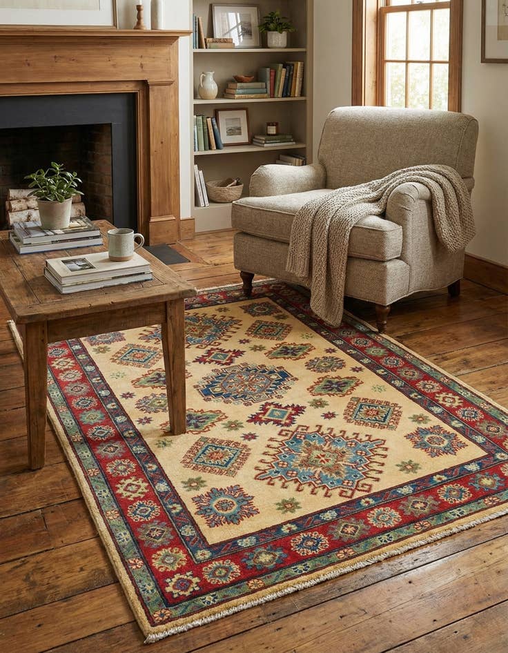 Detail image of 4' x 5' 7  Hand Knotted Kazak Rug