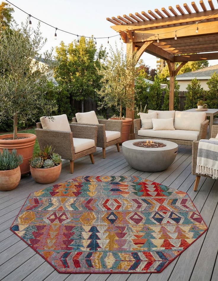 Detail image of 7' 10 x 7' 10 Easy-Clean Modern Indoor / Outdoor Octagon Rug