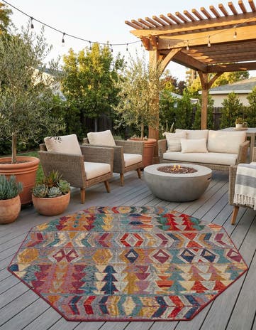 7' 10 x 7' 10 Easy-Clean Modern Indoor / Outdoor Octagon Rug