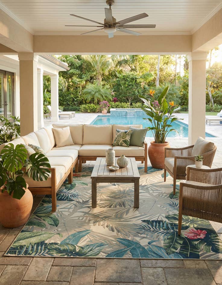 Detail image of 12' x 16'  Washable Botanical Indoor / Outdoor Rug