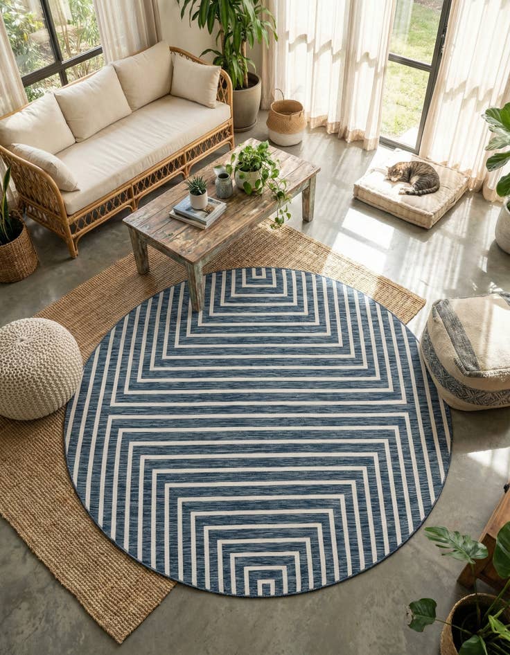 Detail image of 7' 10 x 7' 10 Easy-Clean Modern Indoor / Outdoor Round Rug