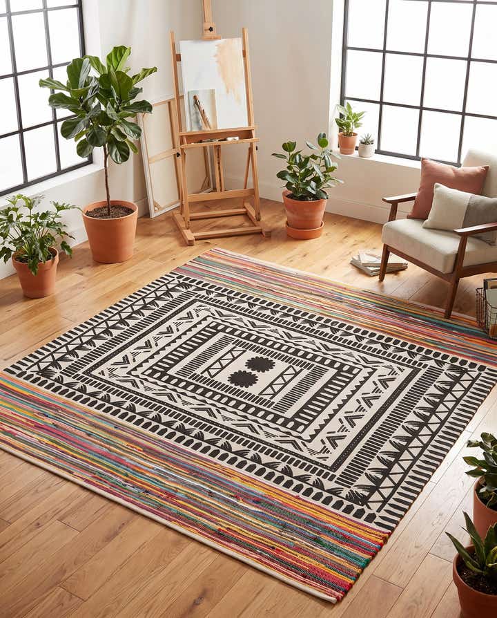 240cm x 240cm Handgevlochten Chindi Cotton Vierkant Vloerkleed