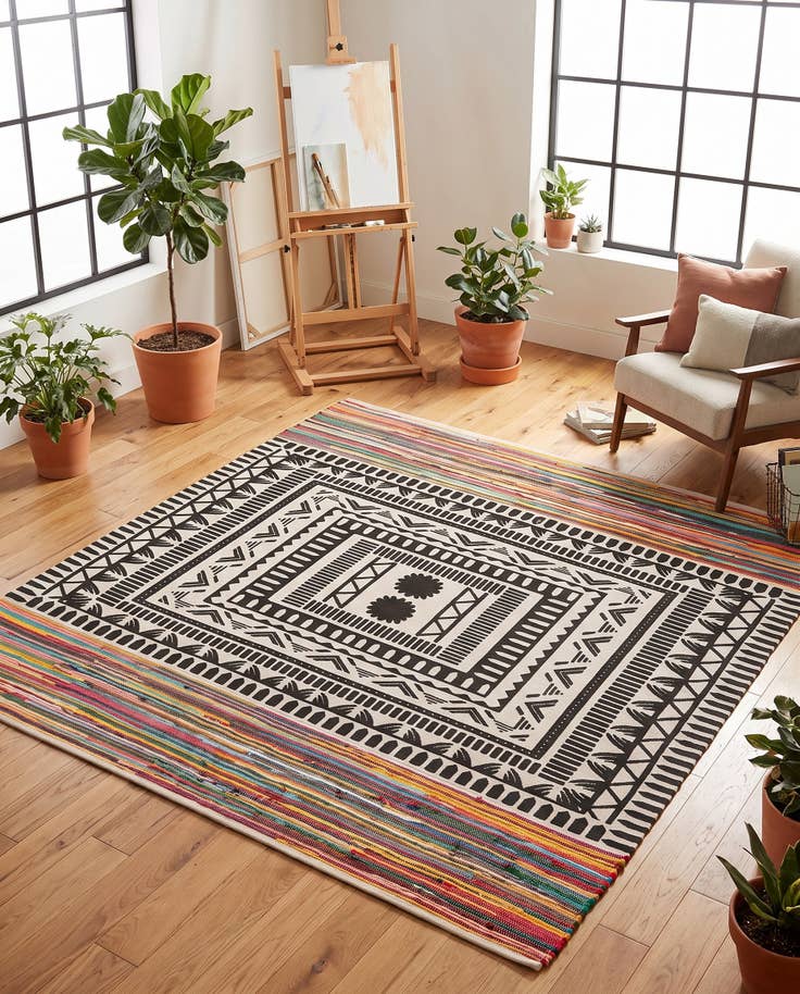Detailfoto van 240cm x 240cm Handgevlochten Chindi Cotton Vierkant Vloerkleed
