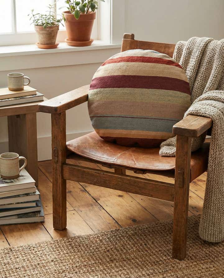 2' 5 x 2' 5 Hand Woven Pillow Wool Round Rug