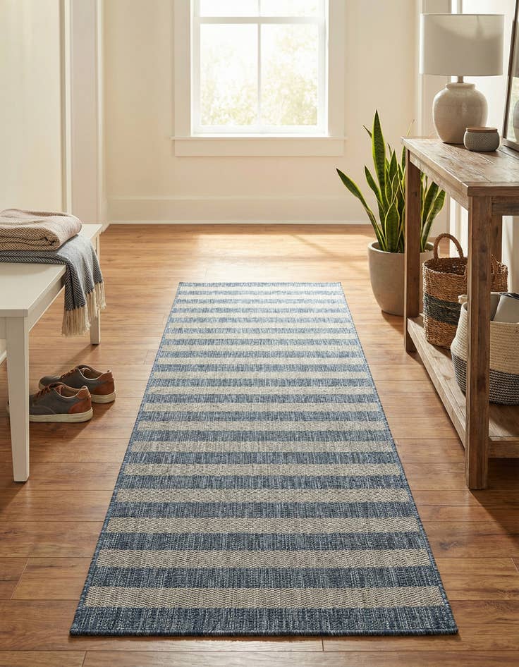 Detail image of 2' 7 x 10'  Washable Striped Indoor / Outdoor Runner Rug