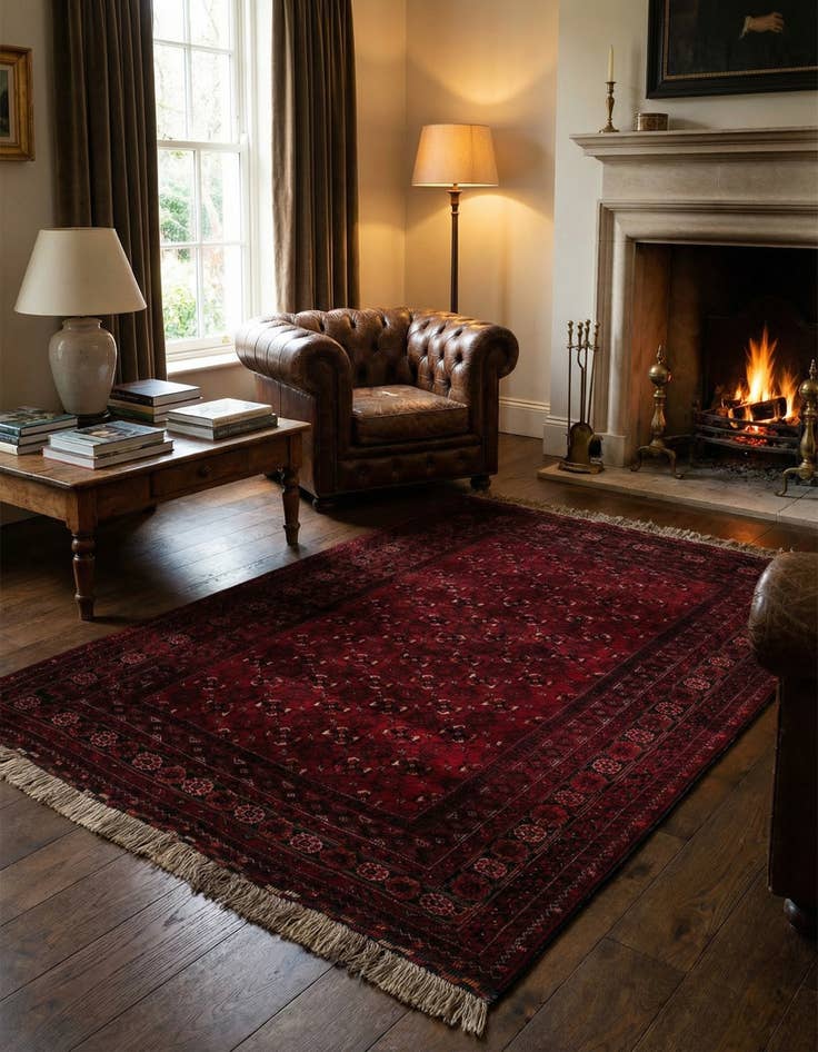 Detail image of  5' 3 x 7' 6  Hand Knotted Afghan Ersari Oriental Wool Rug