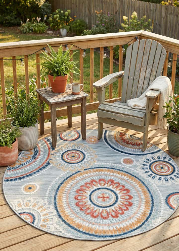 4' 5 x 4' 5 Easy-Clean Botanical Indoor / Outdoor Round Rug