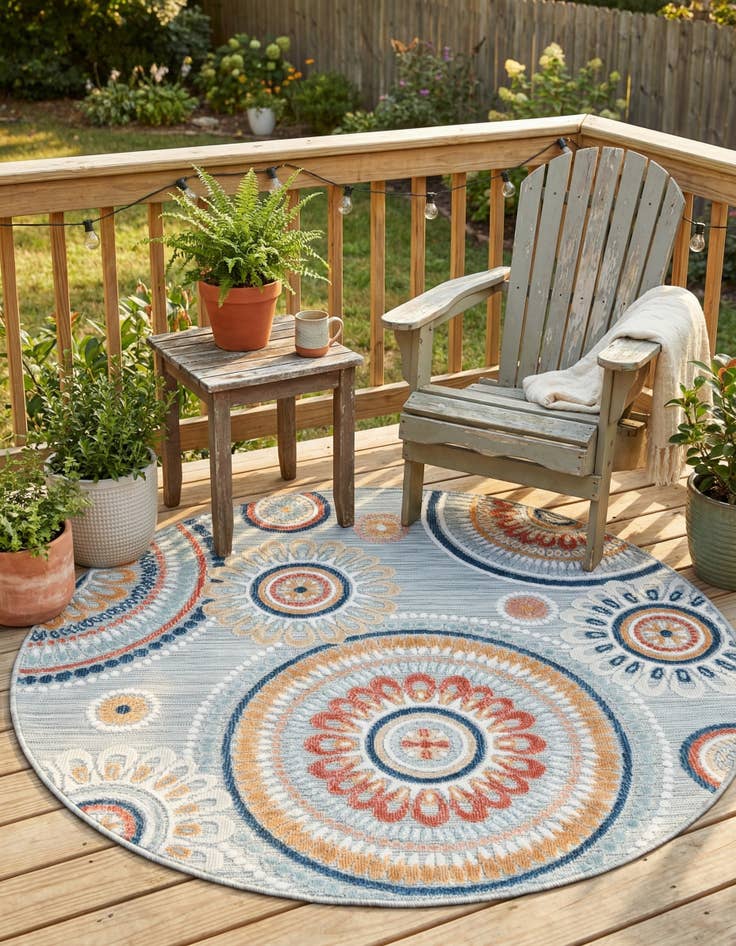 Detail image of  4' 5 x 4' 5  Washable Botanical Indoor / Outdoor Round Rug