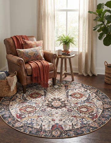 Ivory Washable Timeless Round Rug