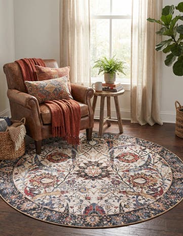 Ivory Washable Timeless Round Rug