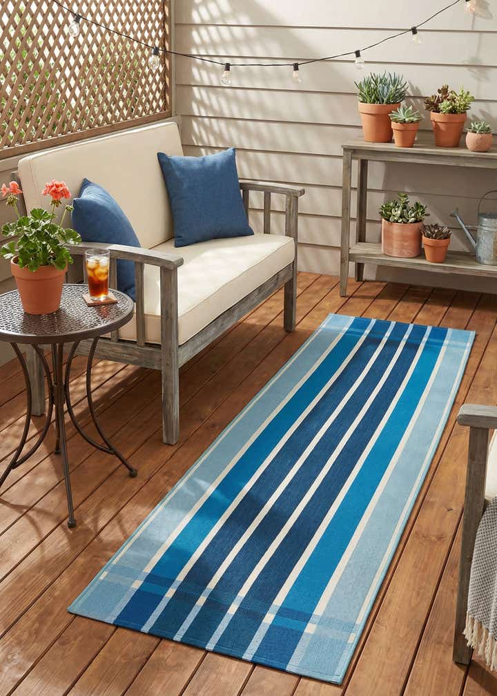 2' x 8' Easy-Clean Striped Indoor / Outdoor Runner Rug