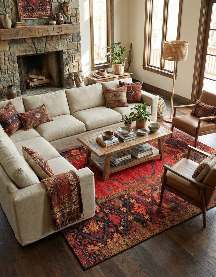 Detail image of  10' x 10'  Washable Tribal Indoor / Outdoor Square Rug