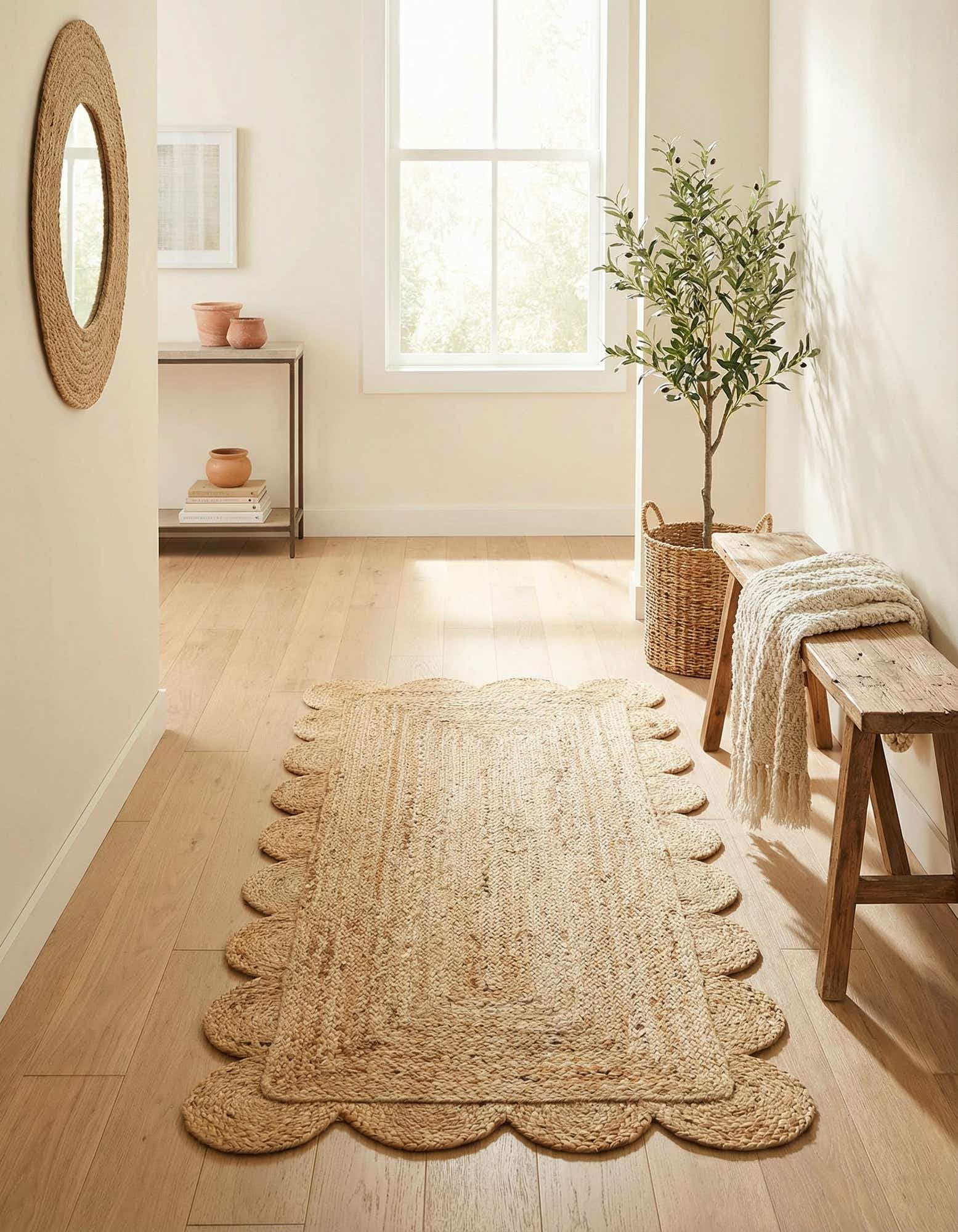 2' x 4' 1 Hand Woven Scallop Braided Jute Runner Rug