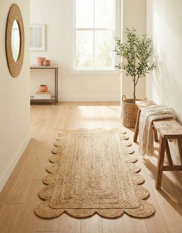 Natural Hand Woven Scallop Braided Jute Runner Rug