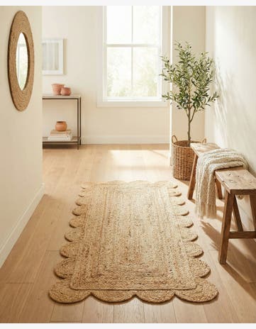2' x 4' 1 Hand Woven Scallop Braided Jute Runner Rug