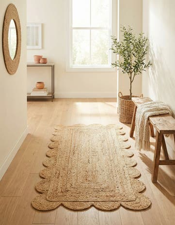 Natural Hand Woven Scallop Braided Jute Runner Rug