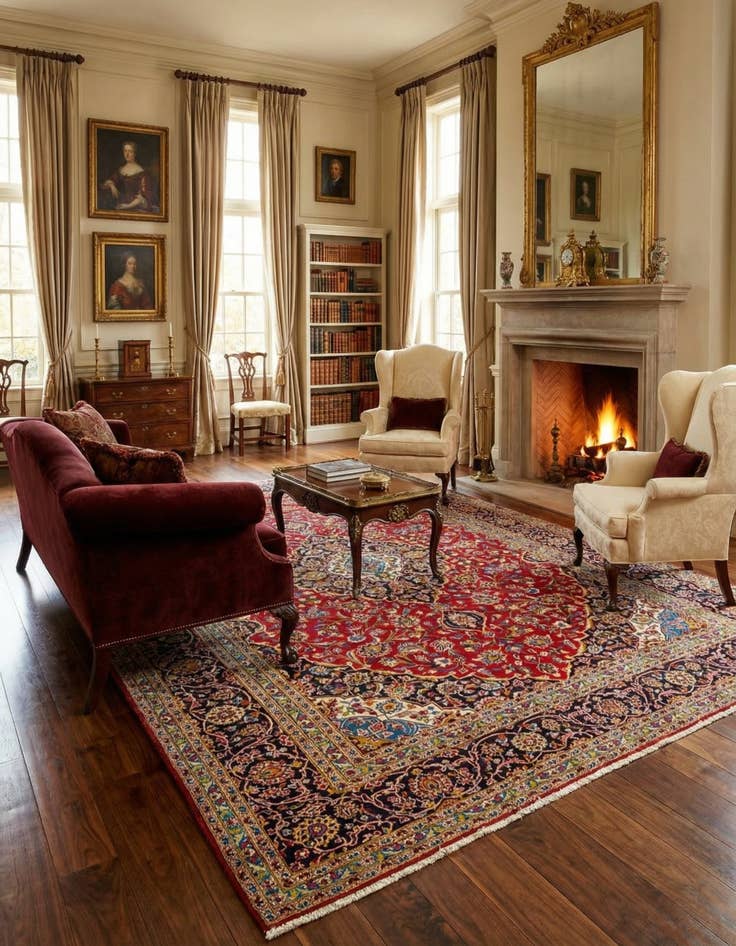 Detail image of 9' 10 x 12' 8  Hand Knotted Kashan Persian Wool Rug