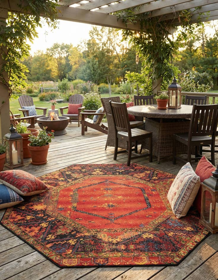 Detail image of 7' 10 x 7' 10 Easy-Clean Tribal Indoor / Outdoor Octagon Rug