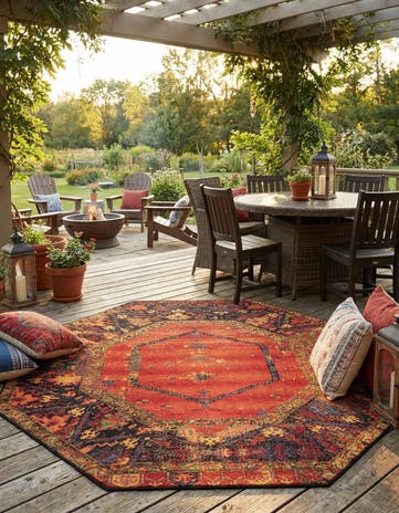 7' 10 x 7' 10 Easy-Clean Tribal Indoor / Outdoor Octagon Rug