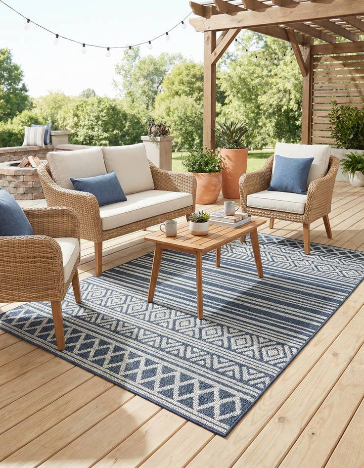 Detail image of 5' 3 x 7' 8 Easy-Clean Modern Indoor / Outdoor Rug