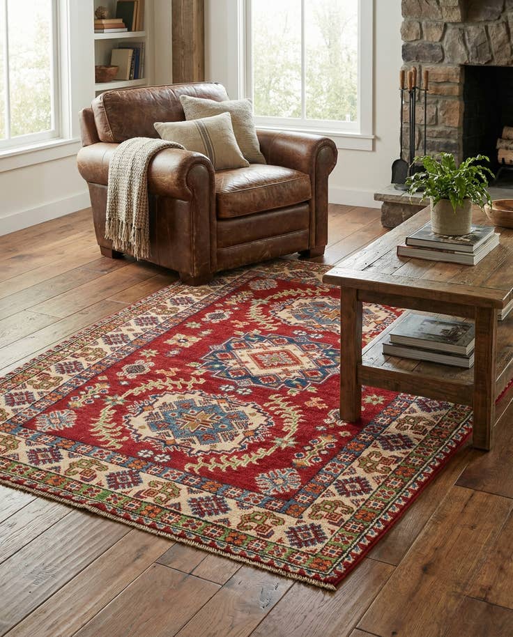 Detail image of 3' 5 x 5' Hand Knotted Kazak Rug