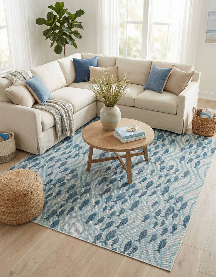 Detail image of  10' x 10'  Washable Coastal Indoor / Outdoor Square Rug