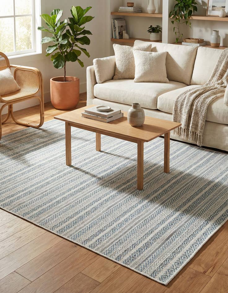 Detail image of 5' 3 x 8'  Washable Striped Indoor / Outdoor Rug