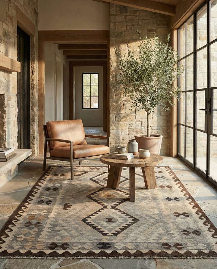 5' 2 x 6' 7 Hand Woven Kilim Maymana Wool Rug