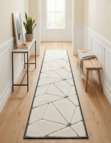 Ivory White Prismatic Runner Rug