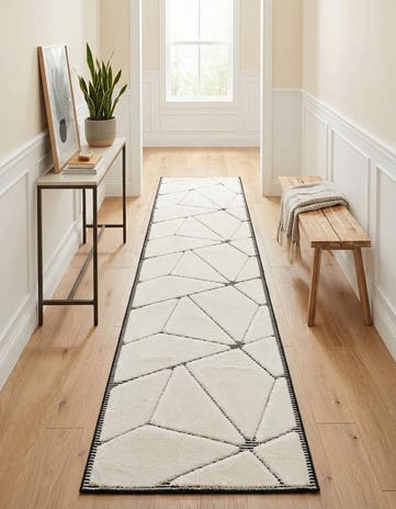 Ivory White Prismatic Runner Rug