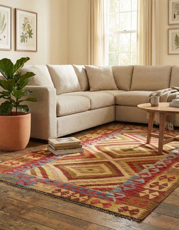 3' 10 x 6' 8 Hand Woven Kilim Maymana Wool Rug