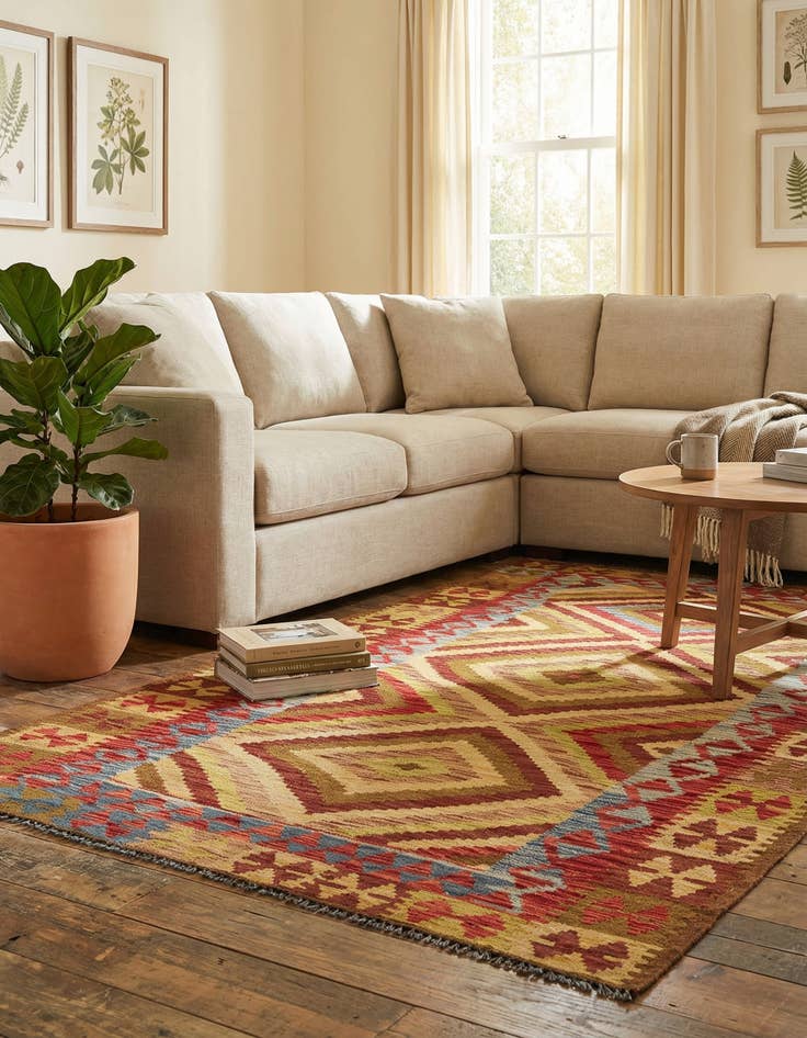 Detail image of 3' 10 x 6' 8  Hand Woven Kilim Maymana Wool Rug