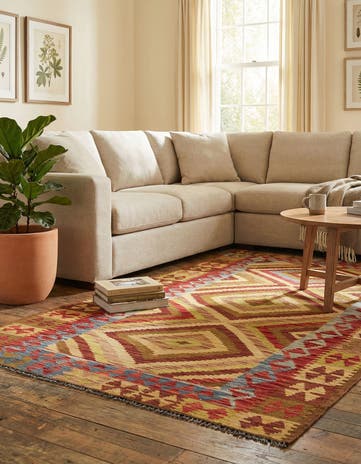 3' 10 x 6' 8 Hand Woven Kilim Maymana Wool Rug