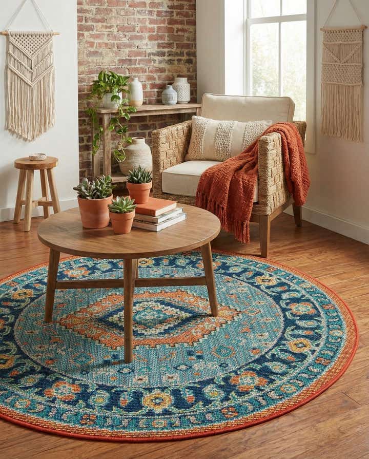4' x 4' Easy-Clean Baja Indoor / Outdoor Round Rug