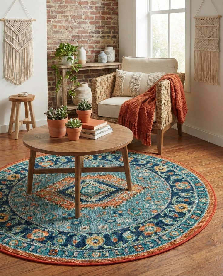 Detail image of 4' x 4' Easy-Clean Baja Indoor / Outdoor Round Rug
