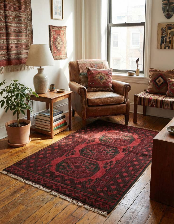 Detail image of 3' 3 x 4' 8  Hand Knotted Afghan Akhche Wool Rug