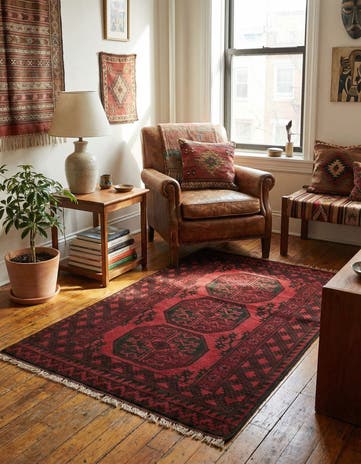 3' 3 x 4' 8 Hand Knotted Afghan Akhche Wool Rug