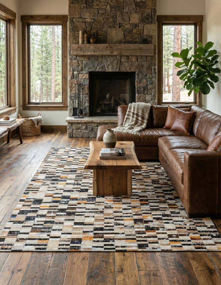 Detail image of  5' 2 x 8' 1 Cowhide - Patchwork Rug