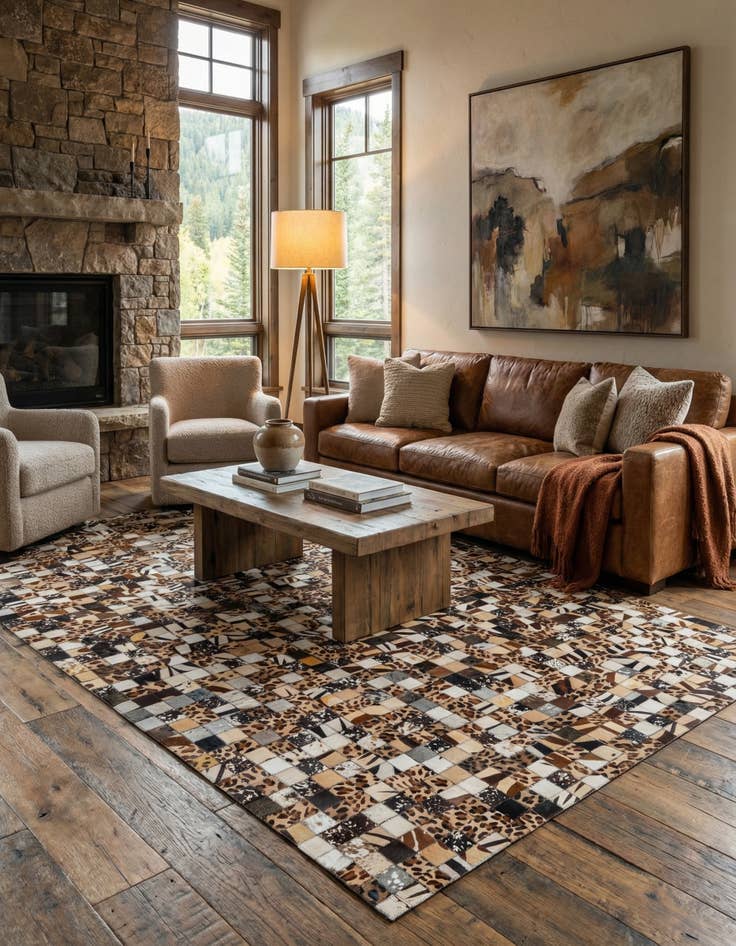 Detail image of 5' 1 x 8' 1 Cowhide Leather Rug